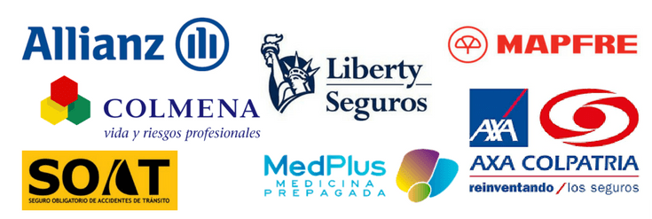 Logotipos de Allianz, Liberty Seguros, Mapfre, Colmena, AXA Colpatria, SOAT y MedPlus